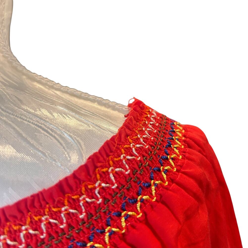 Free People Red Tiered Mini Dress Womens Sz Medium Sunbeams Embroidered Boho - Picture 15 of 16